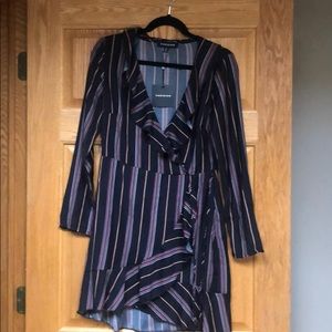 Parisian Striped Navy Wrap Dress
